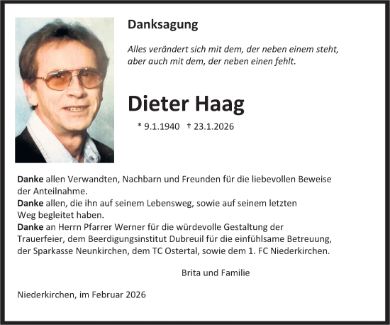 Traueranzeige von Dieter Haag von saarbruecker_zeitung