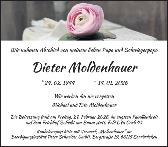 Traueranzeige von Dieter Moldenhauer von saarbruecker_zeitung