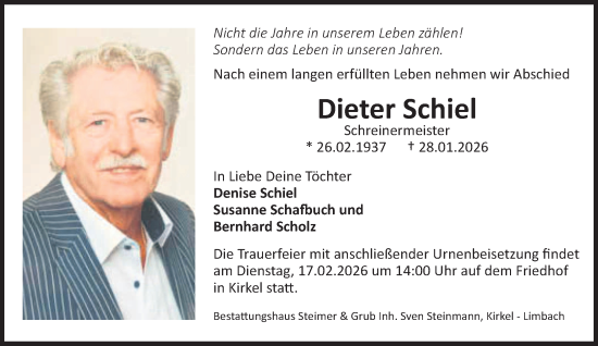 Traueranzeige von Dieter Schiel von saarbruecker_zeitung