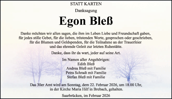 Traueranzeige von Egon Bleß von saarbruecker_zeitung