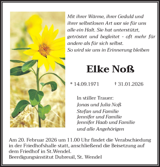 Traueranzeige von Elke Noß von saarbruecker_zeitung