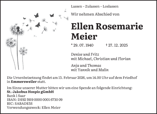 Traueranzeige von Ellen Rosemarie Meier von saarbruecker_zeitung