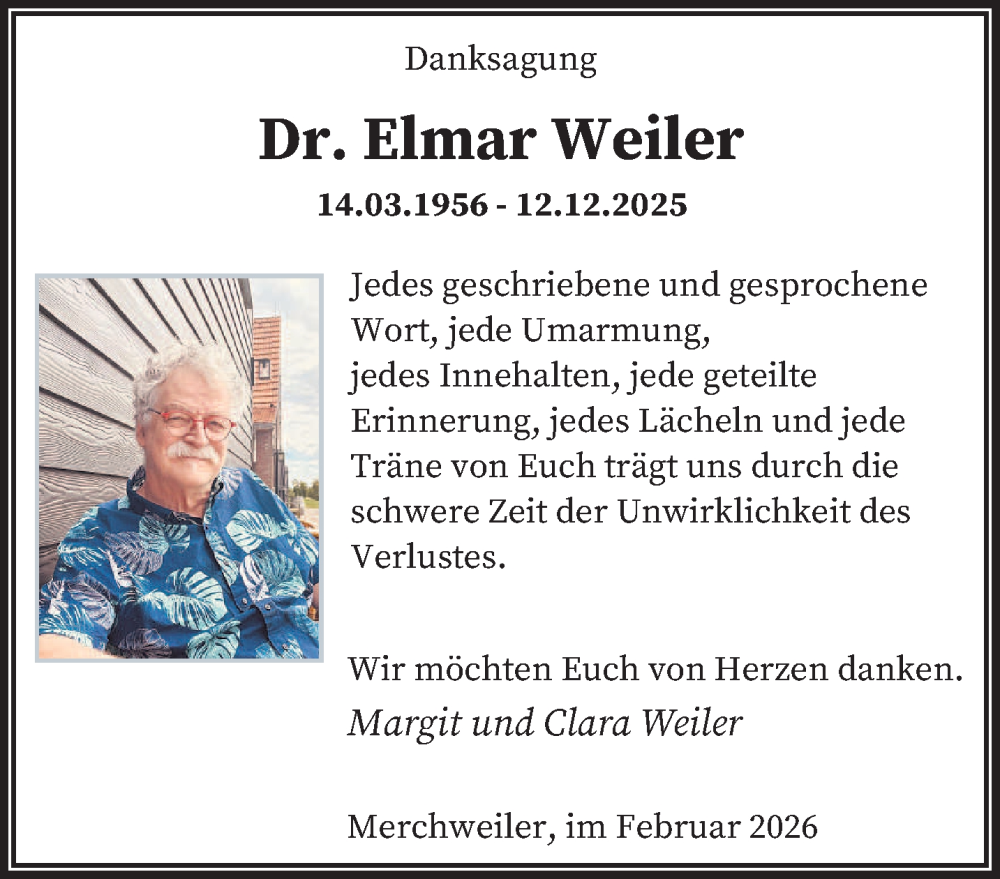  Traueranzeige für Elmar Weiler vom 07.02.2026 aus saarbruecker_zeitung