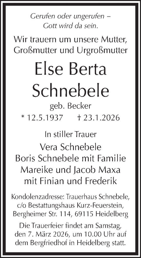 Traueranzeige von Else Berta Schnebele von saarbruecker_zeitung