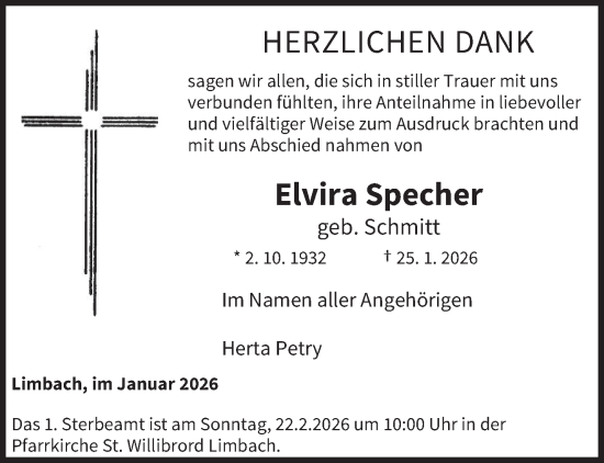 Traueranzeige von Elvira Specher von saarbruecker_zeitung