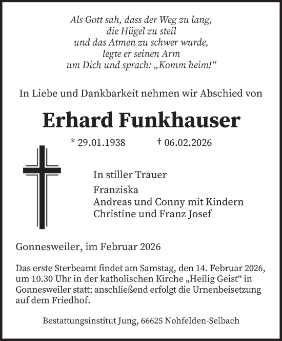 Traueranzeige von Erhard Funkhauser von saarbruecker_zeitung