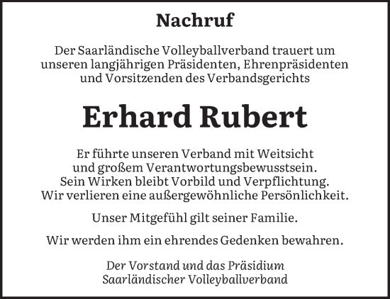Traueranzeige von Erhard Rubert von saarbruecker_zeitung