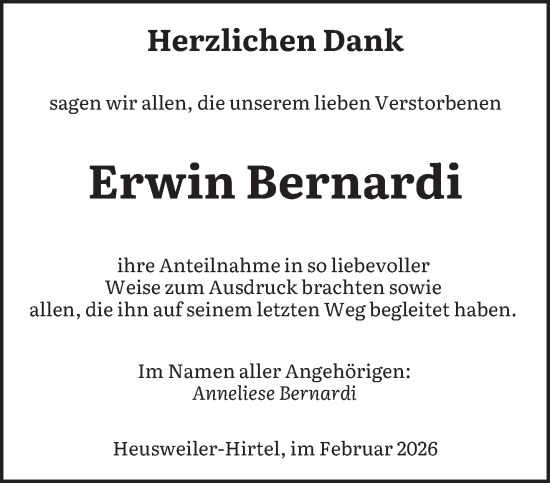 Traueranzeige von Erwin Bernardi von saarbruecker_zeitung