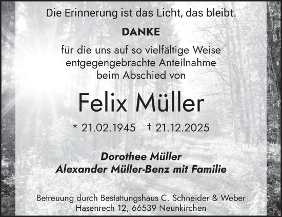 Traueranzeige von Felix Müller von saarbruecker_zeitung