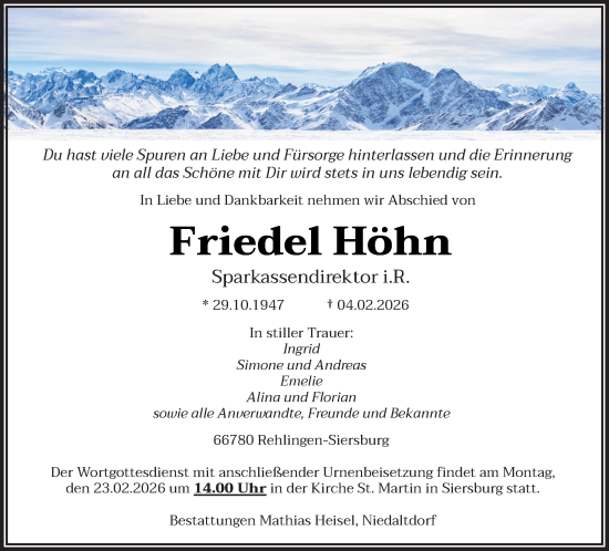 Traueranzeige von Friedel Höhn von saarbruecker_zeitung