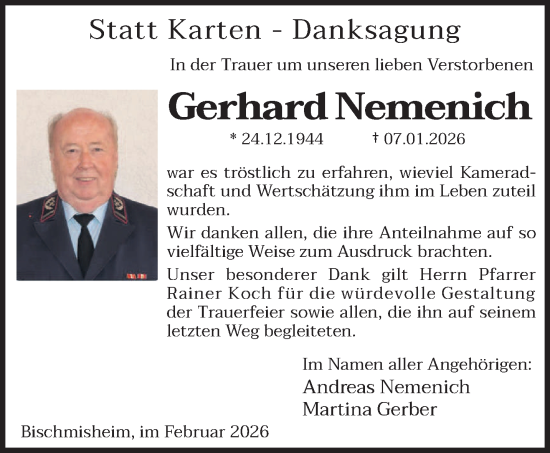 Traueranzeige von Gerhard Nemenich von saarbruecker_zeitung