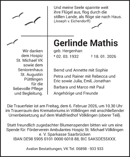 Traueranzeige von Gerlinde Mathis von saarbruecker_zeitung