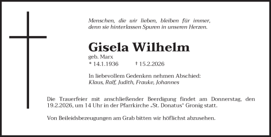 Traueranzeige von Gisela Wilhelm von saarbruecker_zeitung