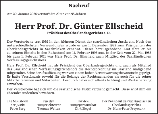 Traueranzeige von Günter Ellscheid von saarbruecker_zeitung