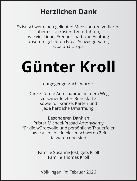 Traueranzeige von Günter Kroll von saarbruecker_zeitung