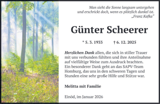 Traueranzeige von Günter Scheerer von saarbruecker_zeitung