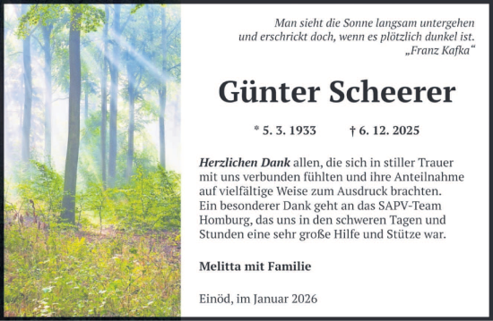 Traueranzeige von Günter Scheerer von saarbruecker_zeitung