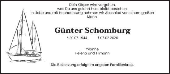 Traueranzeige von Günter Schomburg von saarbruecker_zeitung