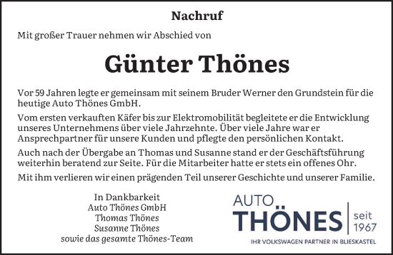 Traueranzeige von Günter Thönes von saarbruecker_zeitung