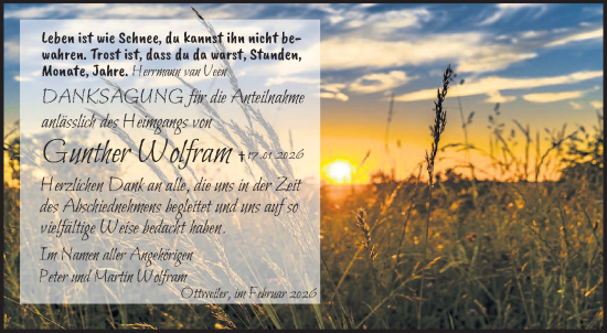 Traueranzeige von Gunther Wolfram von saarbruecker_zeitung