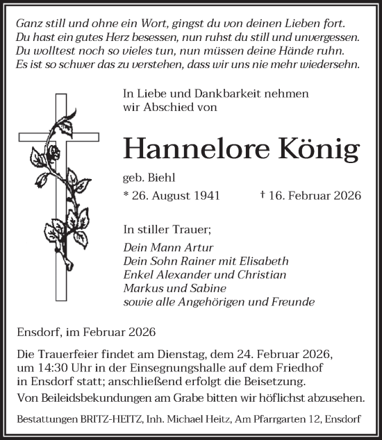 Traueranzeige von Hannelore König von saarbruecker_zeitung