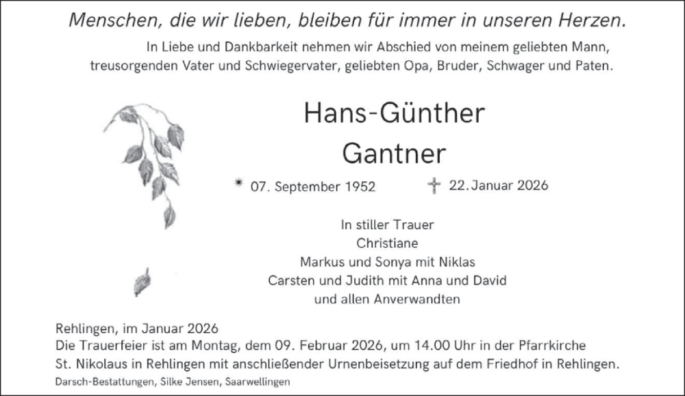  Traueranzeige für Hans-Günther Gantner vom 04.02.2026 aus saarbruecker_zeitung