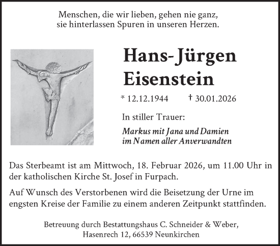 Traueranzeige von Hans-Jürgen Eisenstein von saarbruecker_zeitung