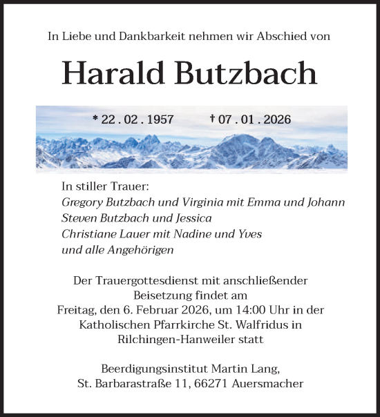 Traueranzeige von Harald Butzbach von saarbruecker_zeitung