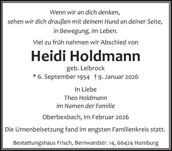 Traueranzeige von Heidi Holdmann von saarbruecker_zeitung