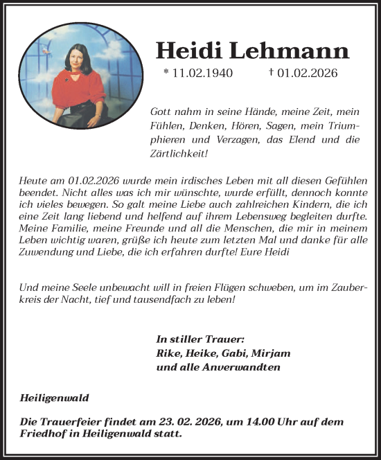 Traueranzeige von Heidi Lehmann von saarbruecker_zeitung