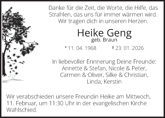 Traueranzeige von Heike Geng von saarbruecker_zeitung