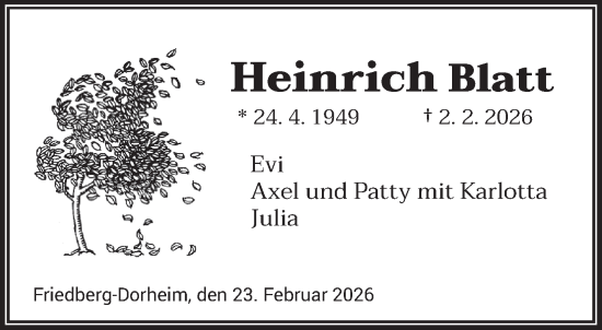 Traueranzeige von Heinrich Blatt von saarbruecker_zeitung