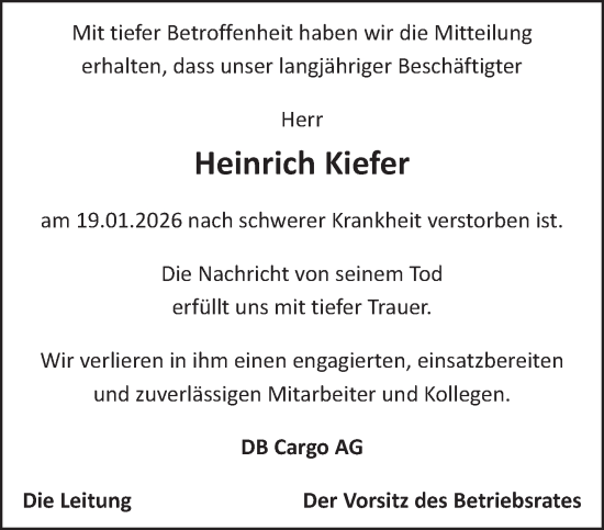 Traueranzeige von Heinrich Kiefer von saarbruecker_zeitung