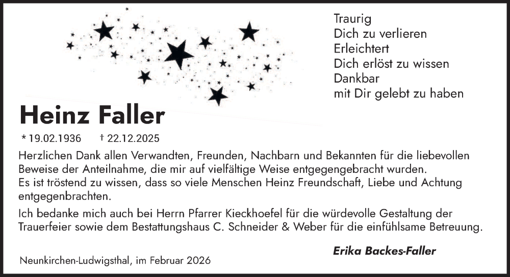  Traueranzeige für Heinz Faller vom 07.02.2026 aus saarbruecker_zeitung