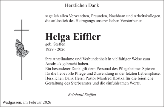 Traueranzeige von Helga Eiffler von saarbruecker_zeitung