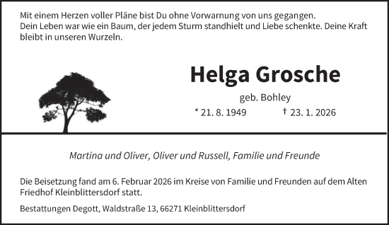 Traueranzeige von Helga Grosche von saarbruecker_zeitung