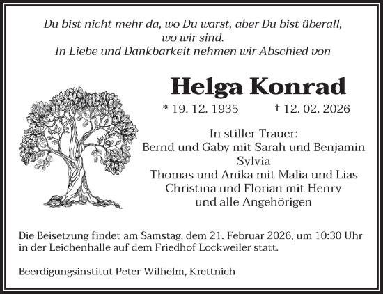 Traueranzeige von Helga Konrad von saarbruecker_zeitung
