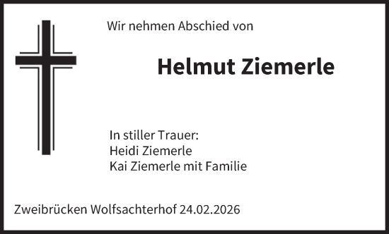 Traueranzeige von Helmut Ziemerle von saarbruecker_zeitung