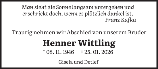Traueranzeige von Henner Wittling von saarbruecker_zeitung