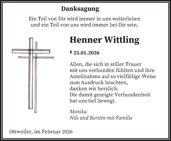 Traueranzeige von Henner Wittling von saarbruecker_zeitung