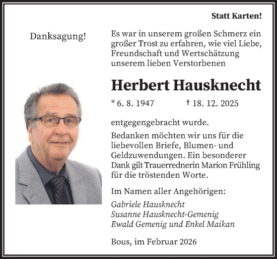 Traueranzeige von Herbert Hausknecht von saarbruecker_zeitung