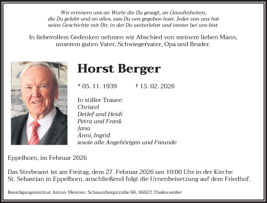 Traueranzeige von Horst Berger von saarbruecker_zeitung