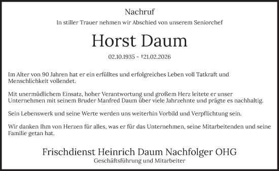 Traueranzeige von Horst Daum von saarbruecker_zeitung