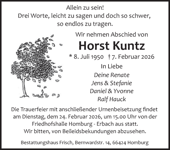 Traueranzeige von Horst Kuntz von saarbruecker_zeitung