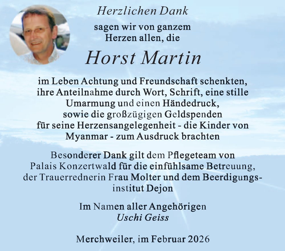  Traueranzeige für Horst Martin vom 21.02.2026 aus saarbruecker_zeitung