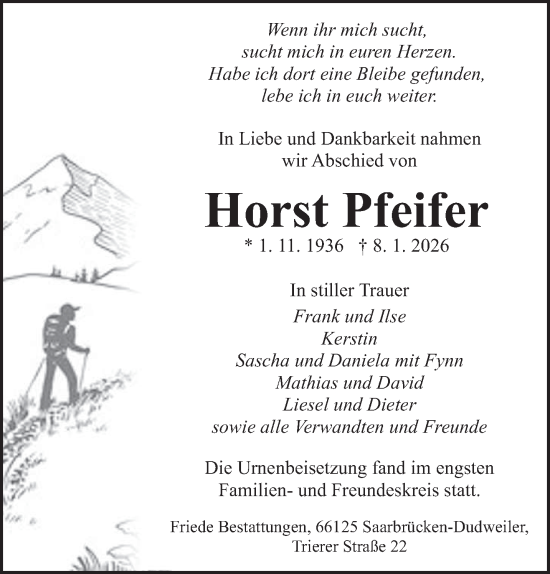 Traueranzeige von Horst Pfeifer von saarbruecker_zeitung
