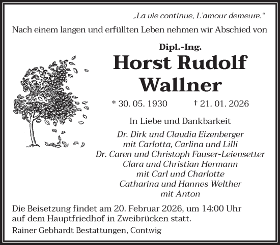 Traueranzeige von Horst Rudolf Wallner von saarbruecker_zeitung