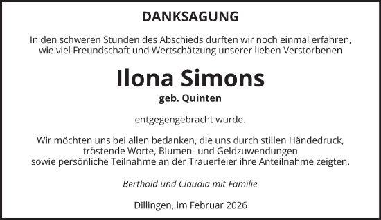 Traueranzeige von Ilona Simons von saarbruecker_zeitung