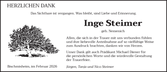 Traueranzeige von Inge Steimer von saarbruecker_zeitung