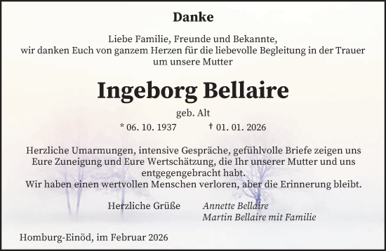 Traueranzeige von Ingeborg Bellaire von saarbruecker_zeitung